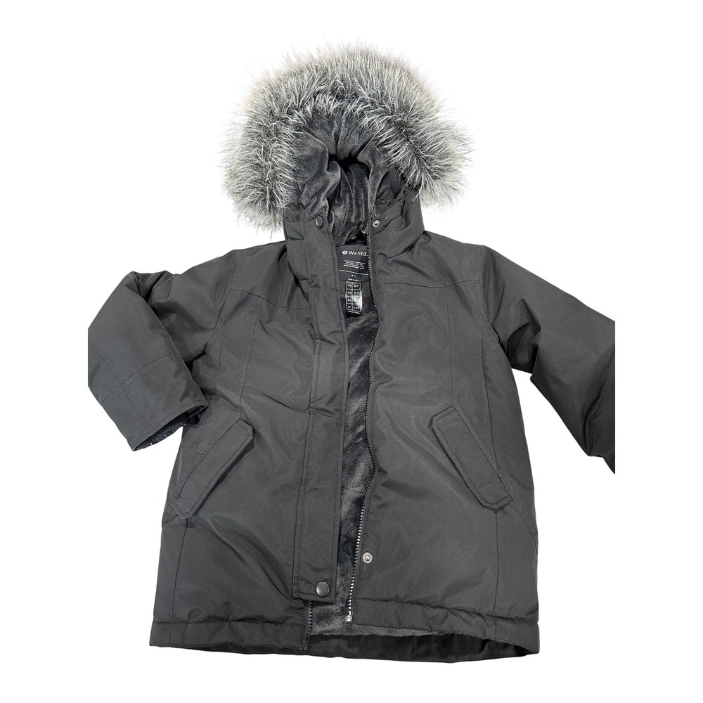 Wantdo Kids Black Hooded Winter Parka Jacket with Faux Fur‎ Trim Size 6-7